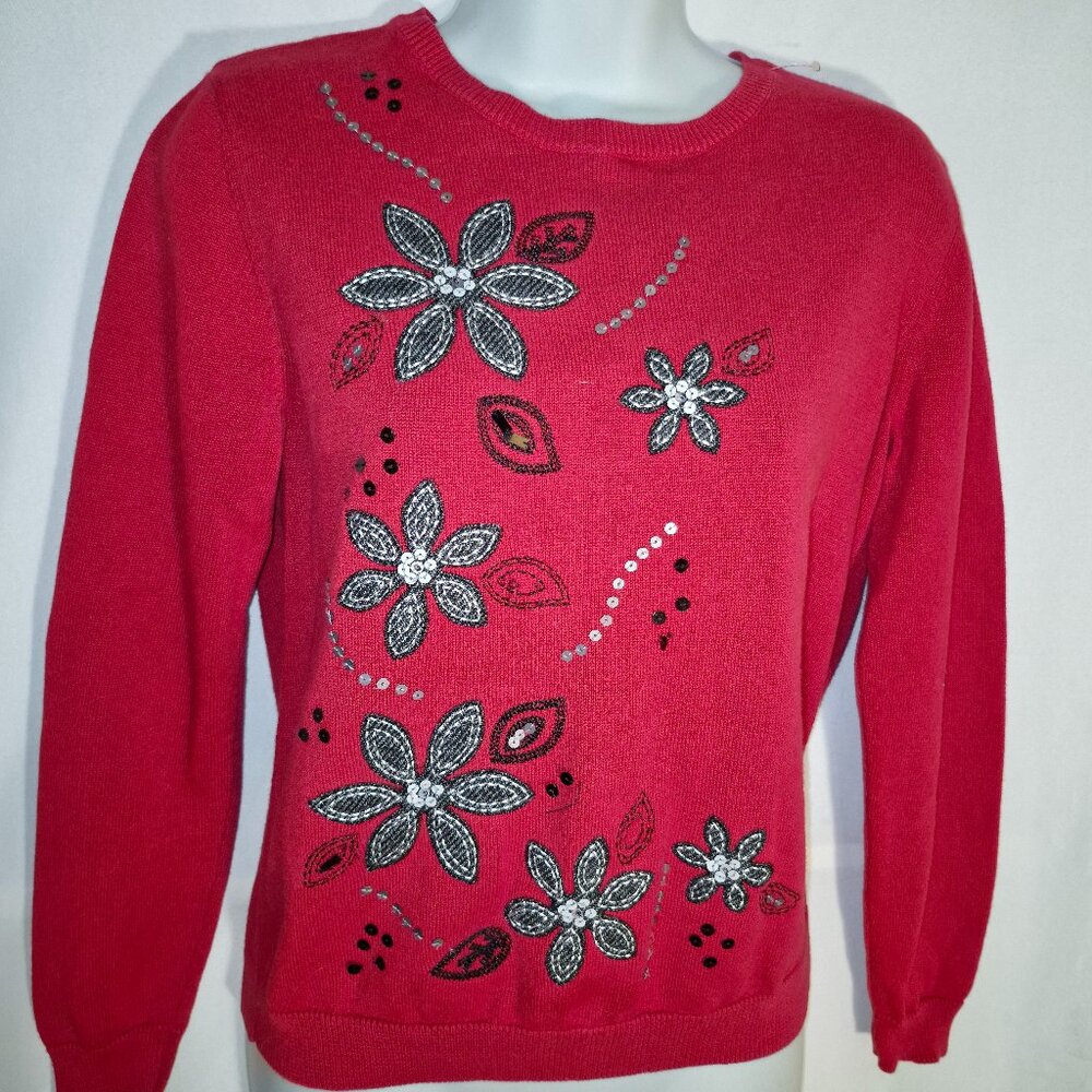 ALFRED DUNNER pretty Bling Sweater top, Red in size Medium-P
